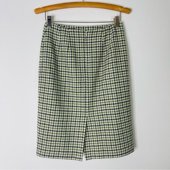 Vintage Talbots green white wool houndstooth preppy office pencil midi skirt 4 - Picture 5 of 7